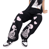 Love Skull Casual Bone Print Wide Leg Pants (Women)