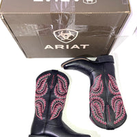 Ariat Women Cattle Caite Stretchfit Western Boot SZ 5.5B LEATHER BLK PINK COWGIRL