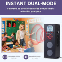 Noise Detector with Traffic Light Alert & Adjustable dB Threshold & Volume, Temp & Humidity Display, Metal Housing, for Classroom Noise Control, Fun Interaction for Easy Noise Management