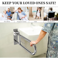 Toilet Grab Bar 22” Flip Up Grab Bar Paper Holder, Polished Chrome Anti-Slip Safety Bars for Toilet, Stainless Steel Knurled Toilet Handles for Seniors Disabled Elderly Pregnant YuanDe
