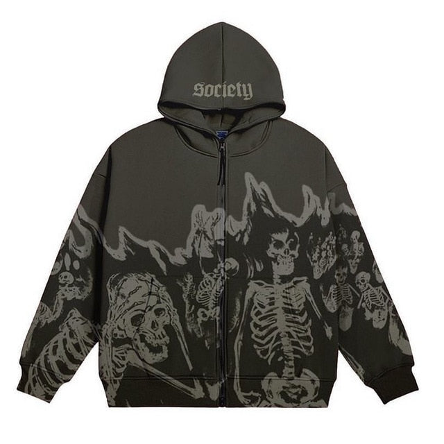 Oversized Skull Skeleton Zip Up Hoodie Jacket (Men)