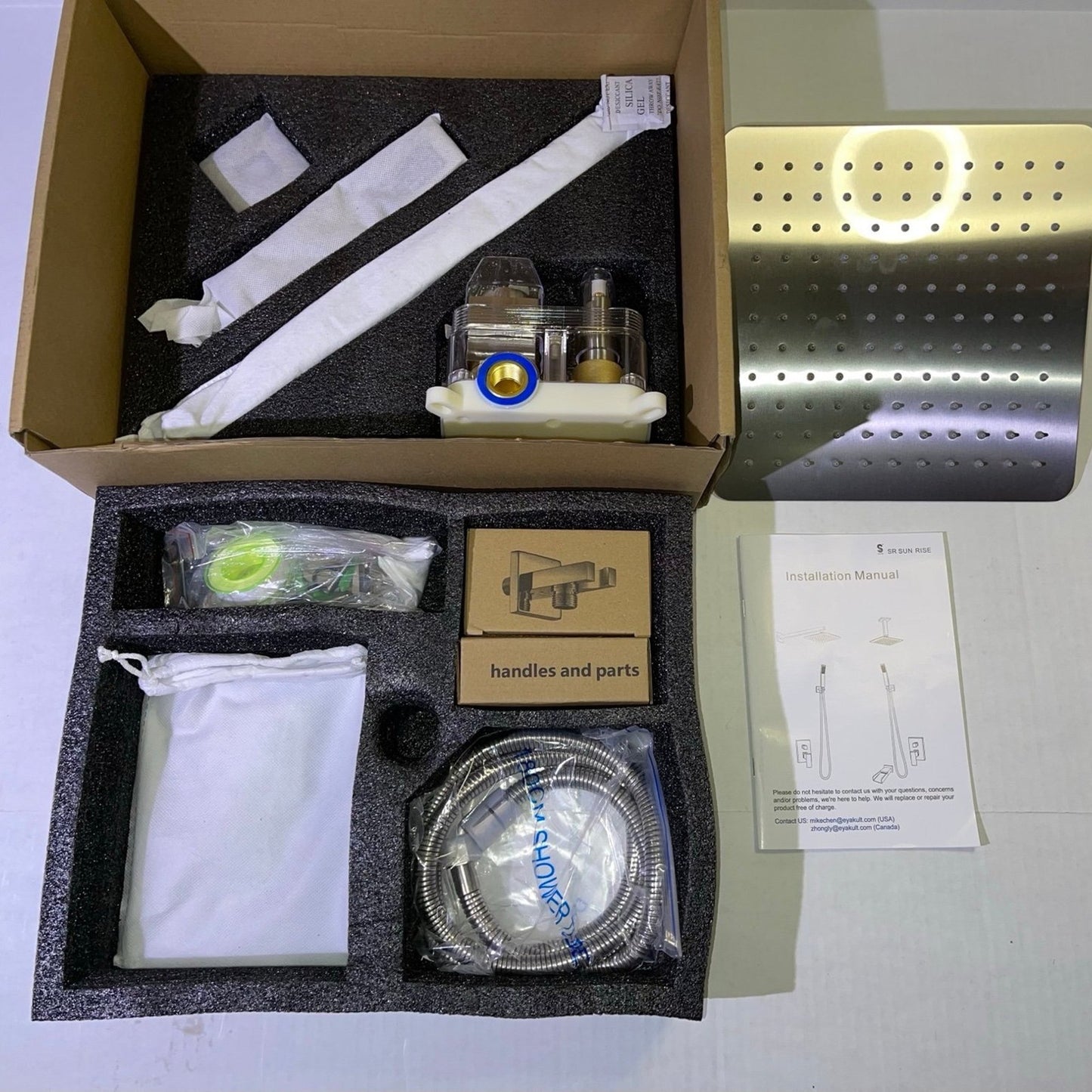 SR SUN RISE Shower Faucet Set Bathroom Square Rain Shower Head with Handheld Spray Wall Mounted Rainfall Shower Fixtures Brushed Nickel Shower Faucet Trim Repair Kits (Contain Shower Valve)