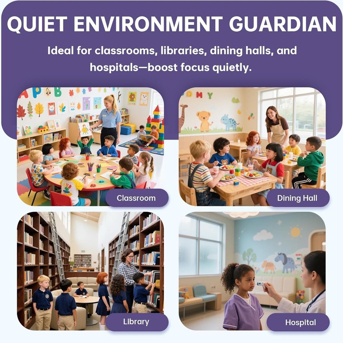 Noise Detector with Traffic Light Alert & Adjustable dB Threshold & Volume, Temp & Humidity Display, Metal Housing, for Classroom Noise Control, Fun Interaction for Easy Noise Management