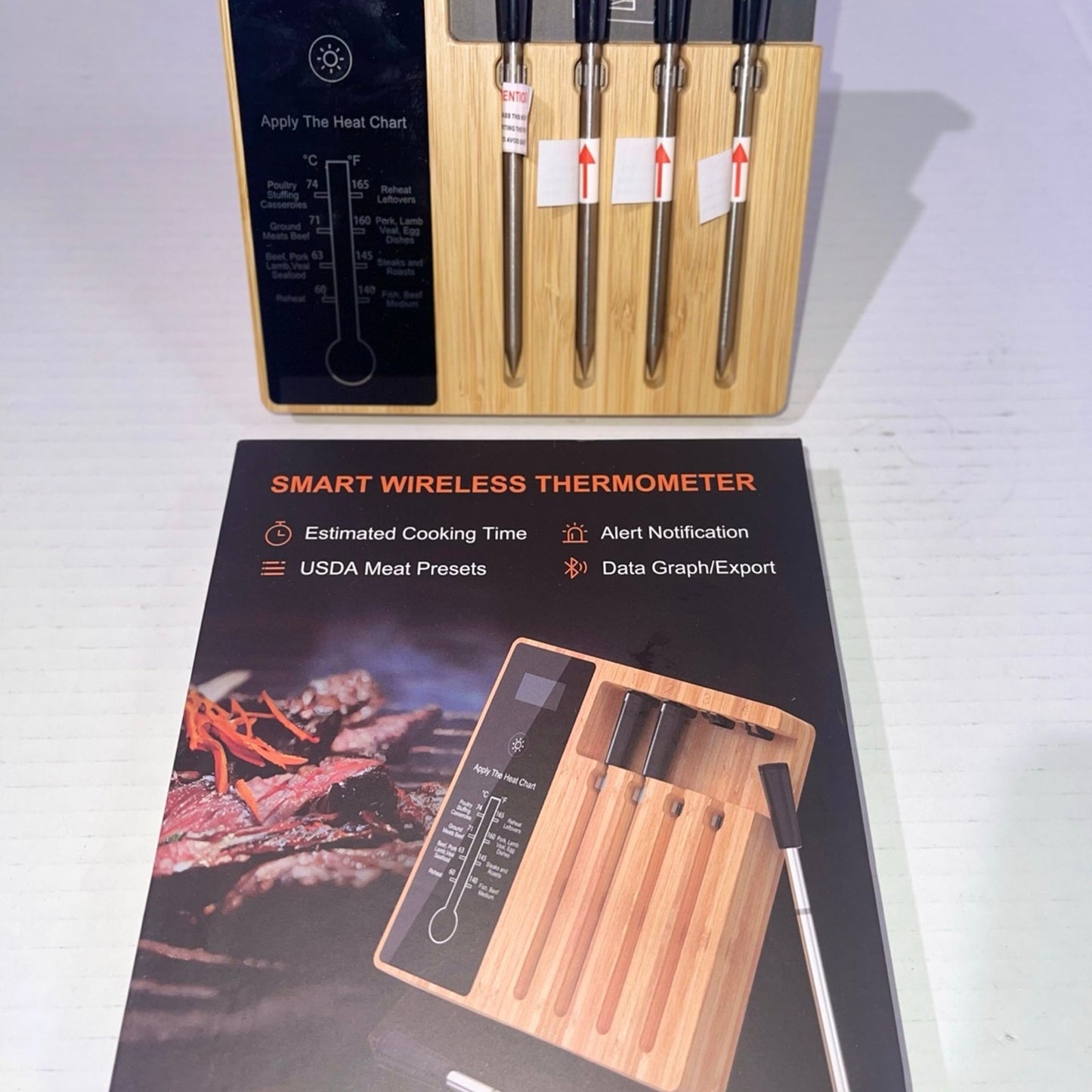 Smart Wireless Meat Thermometer 4 Probes, Bluetooth Food Thermometer Remote Trac