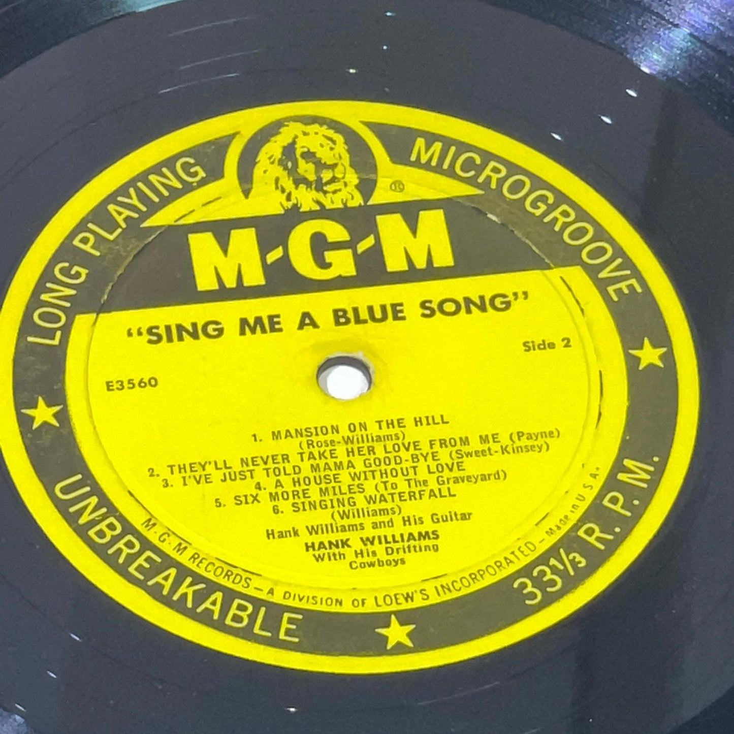 Hank Williams Sr. Sing Me a Blue Song VINYL RECORD LP