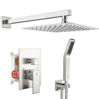 SR SUN RISE Shower Faucet Set Bathroom Square Rain Shower Head with Handheld Spray Wall Mounted Rainfall Shower Fixtures Brushed Nickel Shower Faucet Trim Repair Kits (Contain Shower Valve)