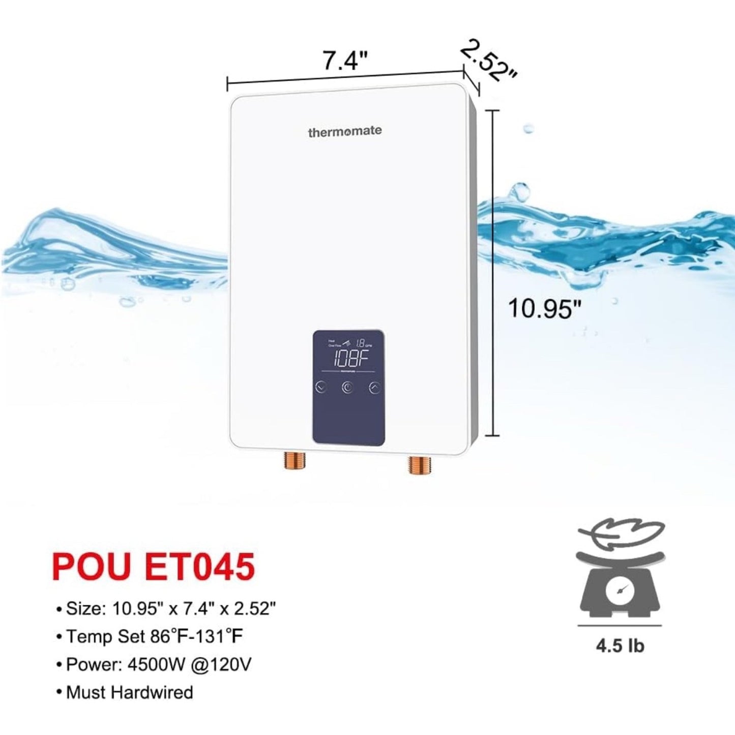 ThermoMate Tankless Water Heater Electric for Single Faucet, 4500W 120V Small Po
