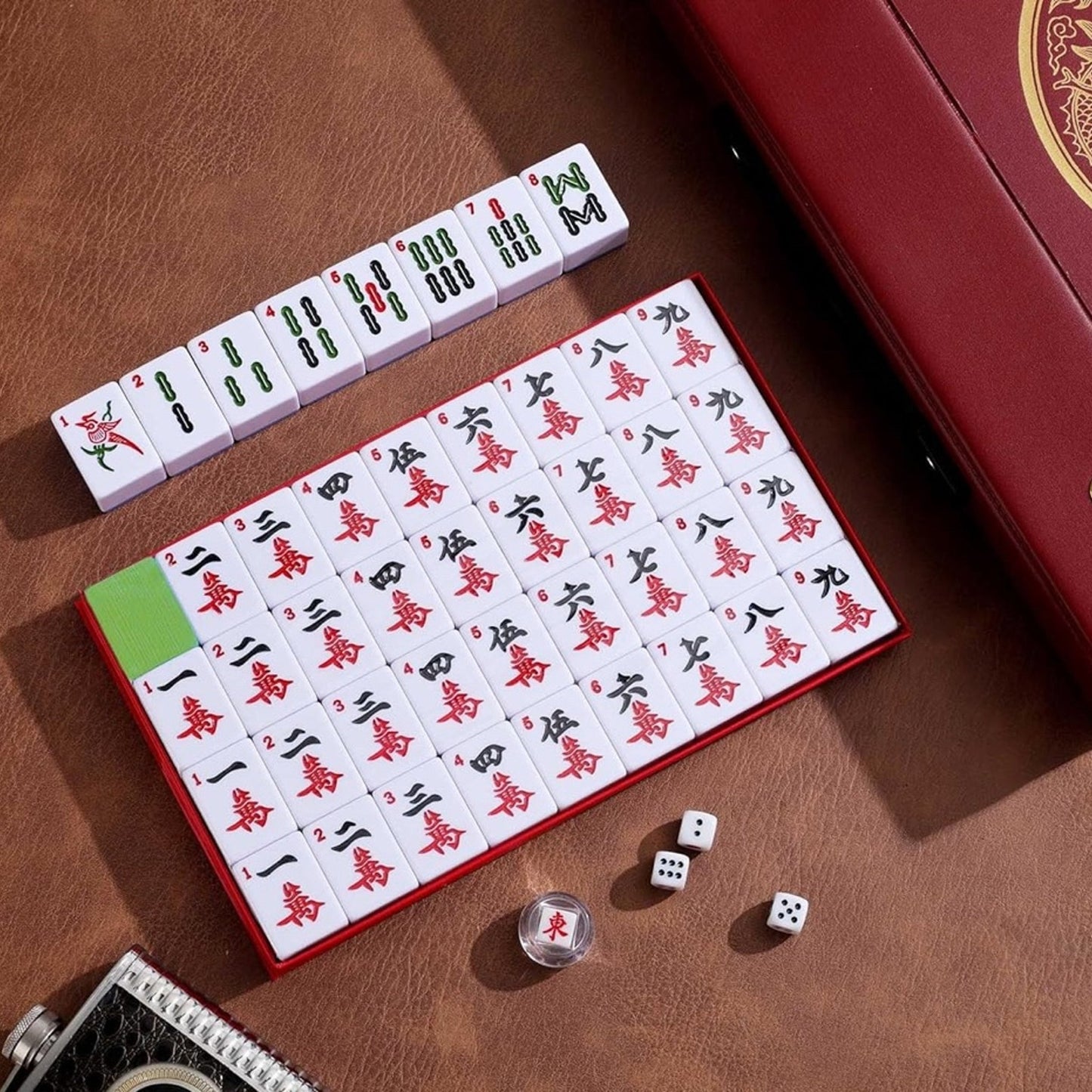 Mose Cafolo Chinese Mahjong Set X-Large 146 Numbered Melamine 1.5" Large Size Tile with Carrying Travel Case, English Manual, Pro Complete Mahjongg Game Set (Majiang, Mah Jongg)