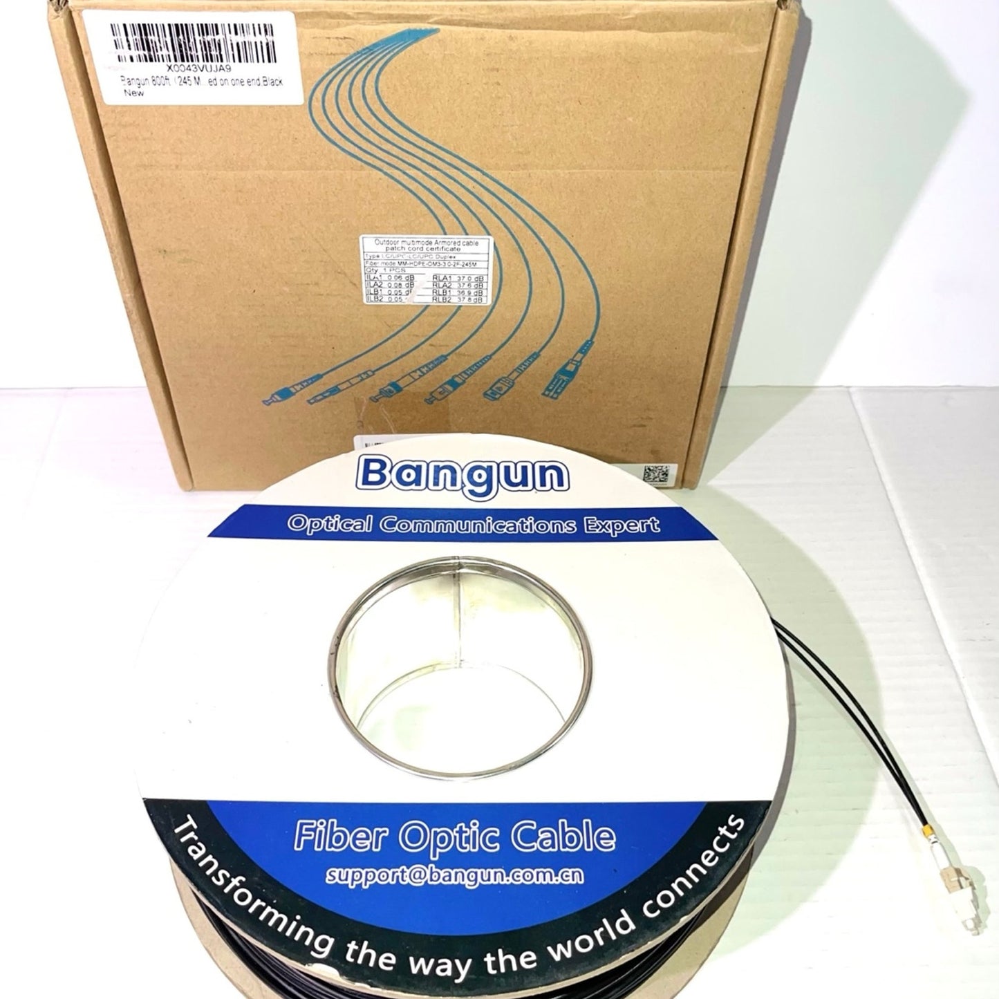 Armored Fiber Optic Cable OM3 Fiber LC to LC Outdoor 10GB/Gi 800ft (245 Meters) Multimode Fiber Patch Cable Duplex 50/125 with Pulling Eye Kit Installed on one end, Black