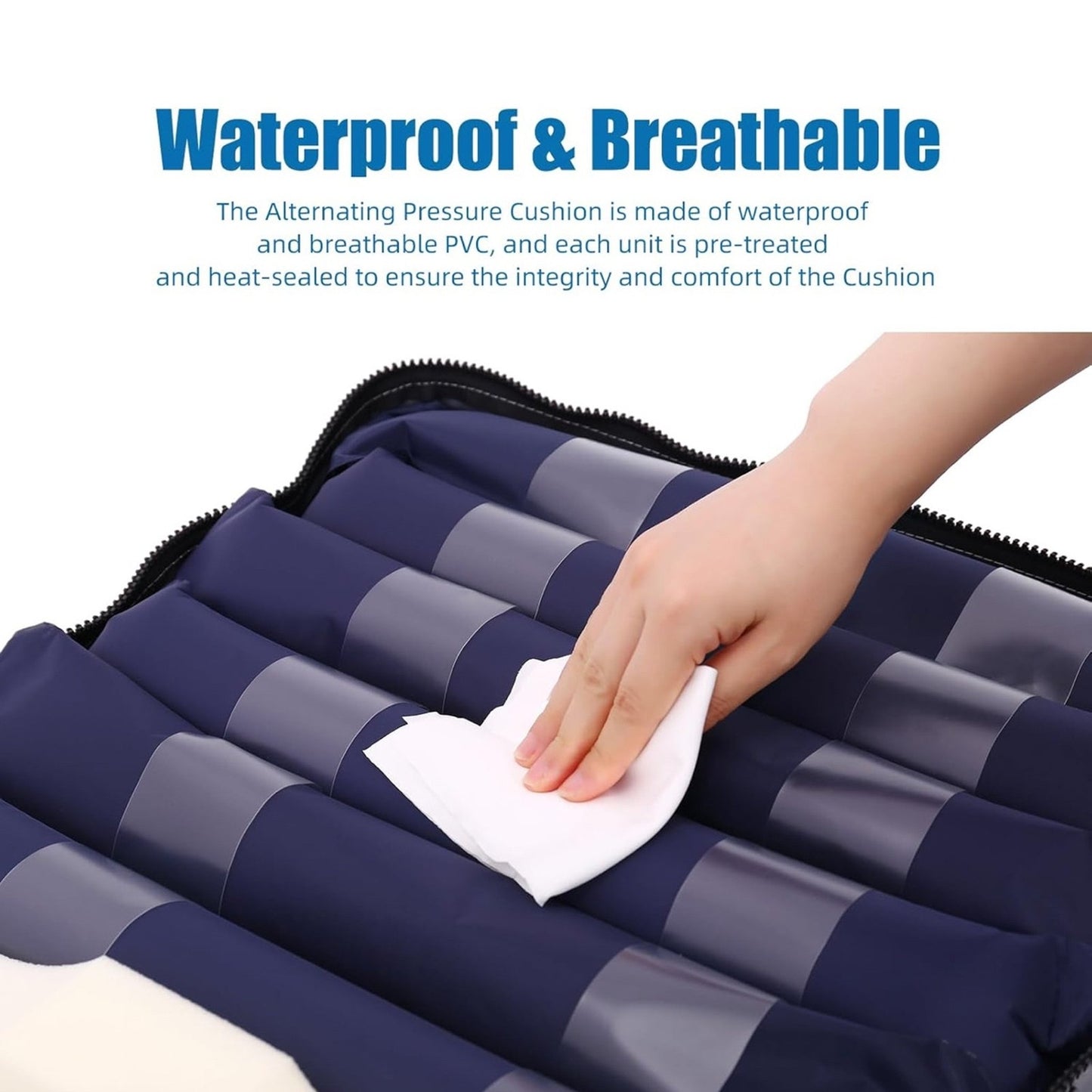 Alternating Pressure Seat Cushion for Wheelchairs with 24 Hour Air Pump Self Inflating Air Cell Cushion Pad for Pressure Relief Ulcer & Bed Sore Prevention Relieve Coccyx Tailbone Pain