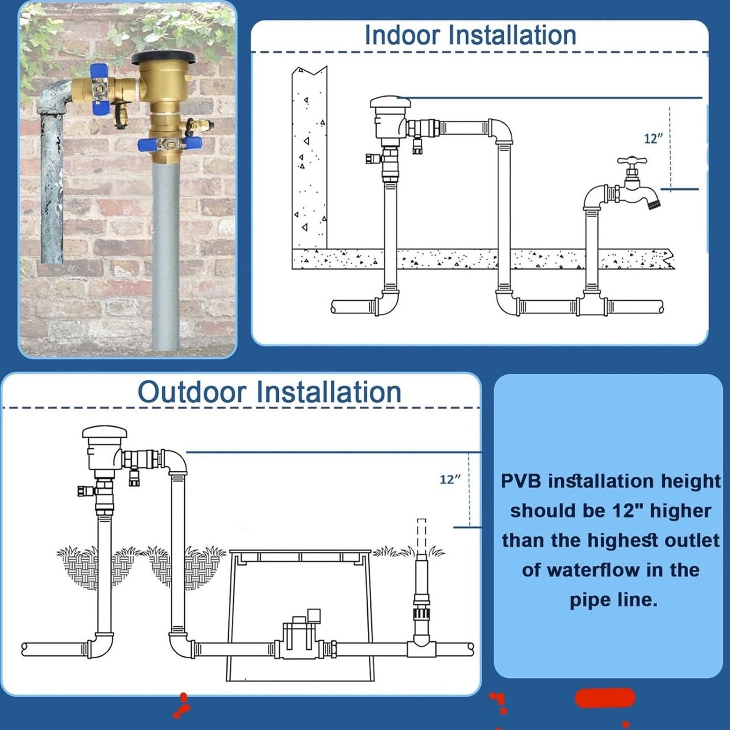 1"720A Pressure Vacuum Breaker Assembly – Thickened Brass Vacuum Breaker For Sprinkler, Back Flow Preventer Valve for Irrigation Systems & Commercial Water