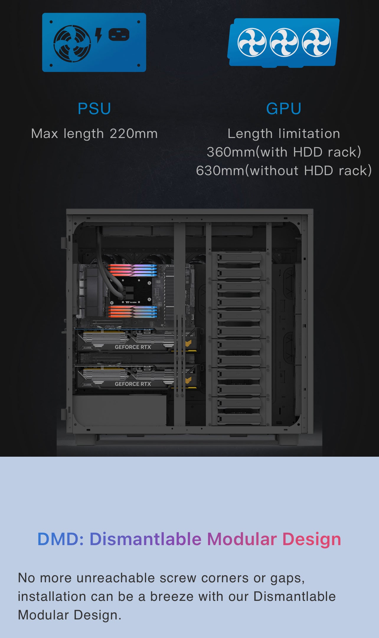 Thermaltake AX700 Super Tower; SSI-CEB/SSI-EEB/XL-ATX/E-ATX; 560mm Radiator Support; 360mm-630mm GPU Clearance; Support for up to 18x 3.5 or 2.5"; Supports 2X 5.25; CA-11B-00F1NN-00

Brand Thermaltake
Motherboard Compatability Extended ATX, Server ATX, AT