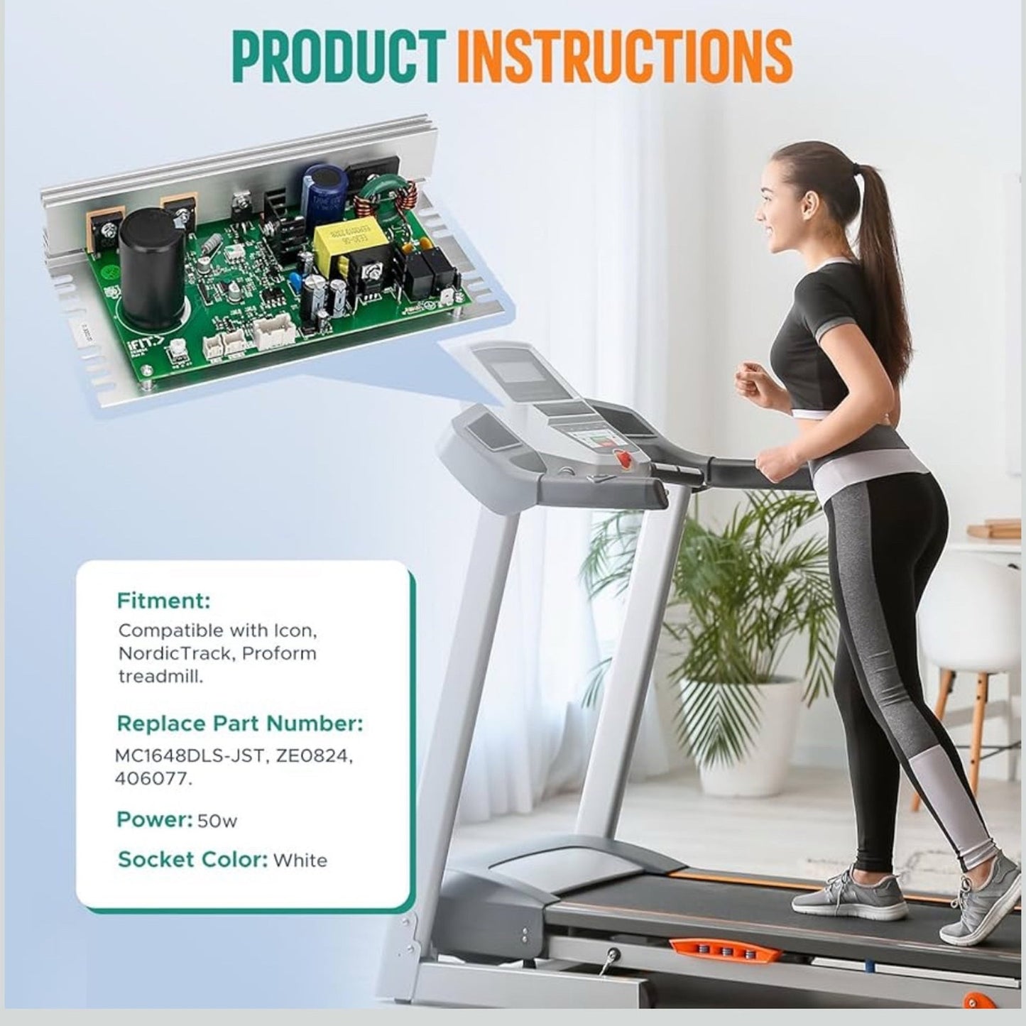 MC1648DLS 406077 Motor Controller Board Motherboard Replace ZE0824, Treadmill Control Board for Nordic Track(1750,2450,etc) / FreeMotion/Proform Treadmill