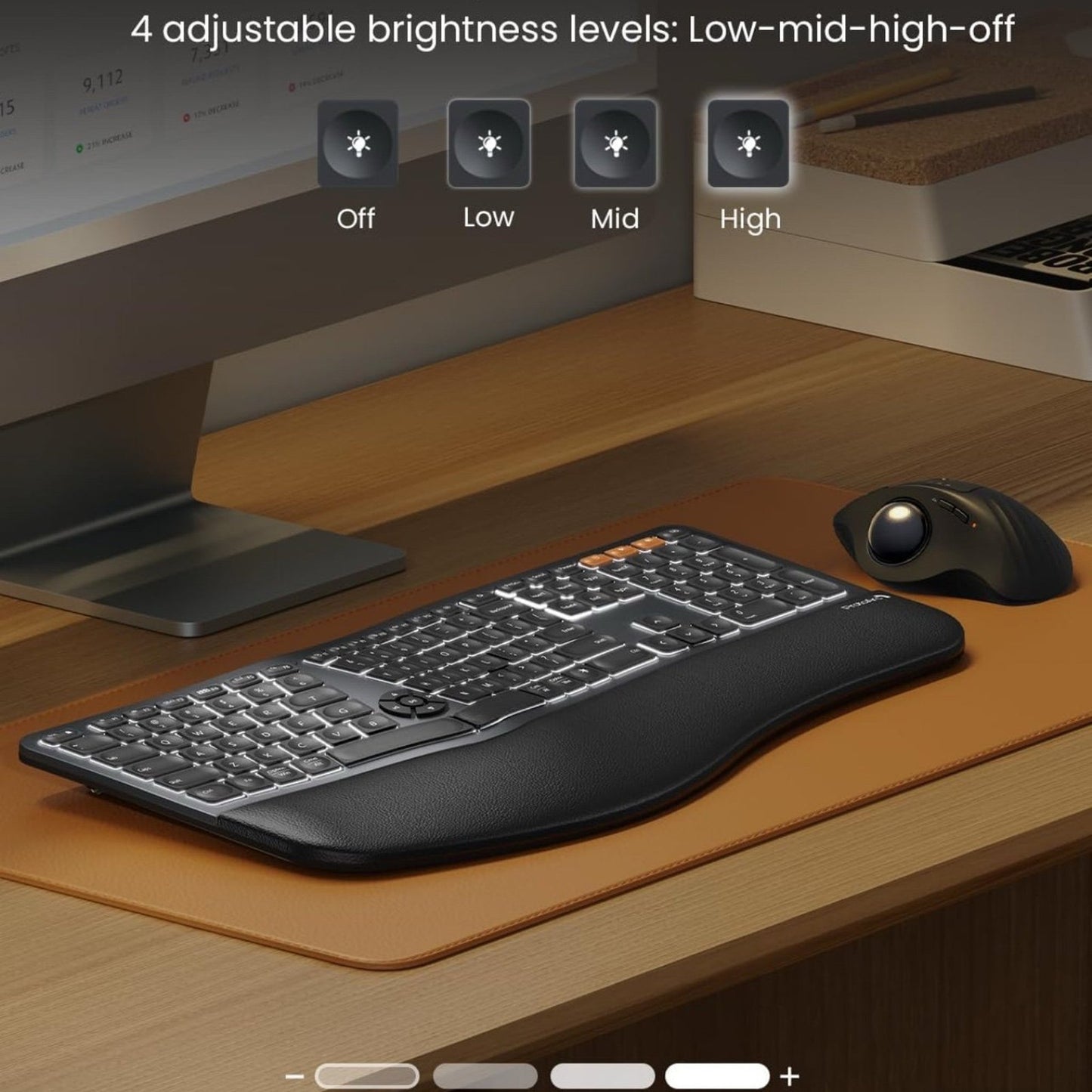 ProtoArc Backlit Bluetooth Ergonomic Keyboard, EK01 Plus Full Size Wireless Spli