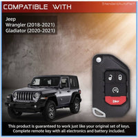 Car Chip Smart Flip Key for Jeep Gladiator Wrangler 2018 2019 2020 2021 OHT1130261 (4 Button)