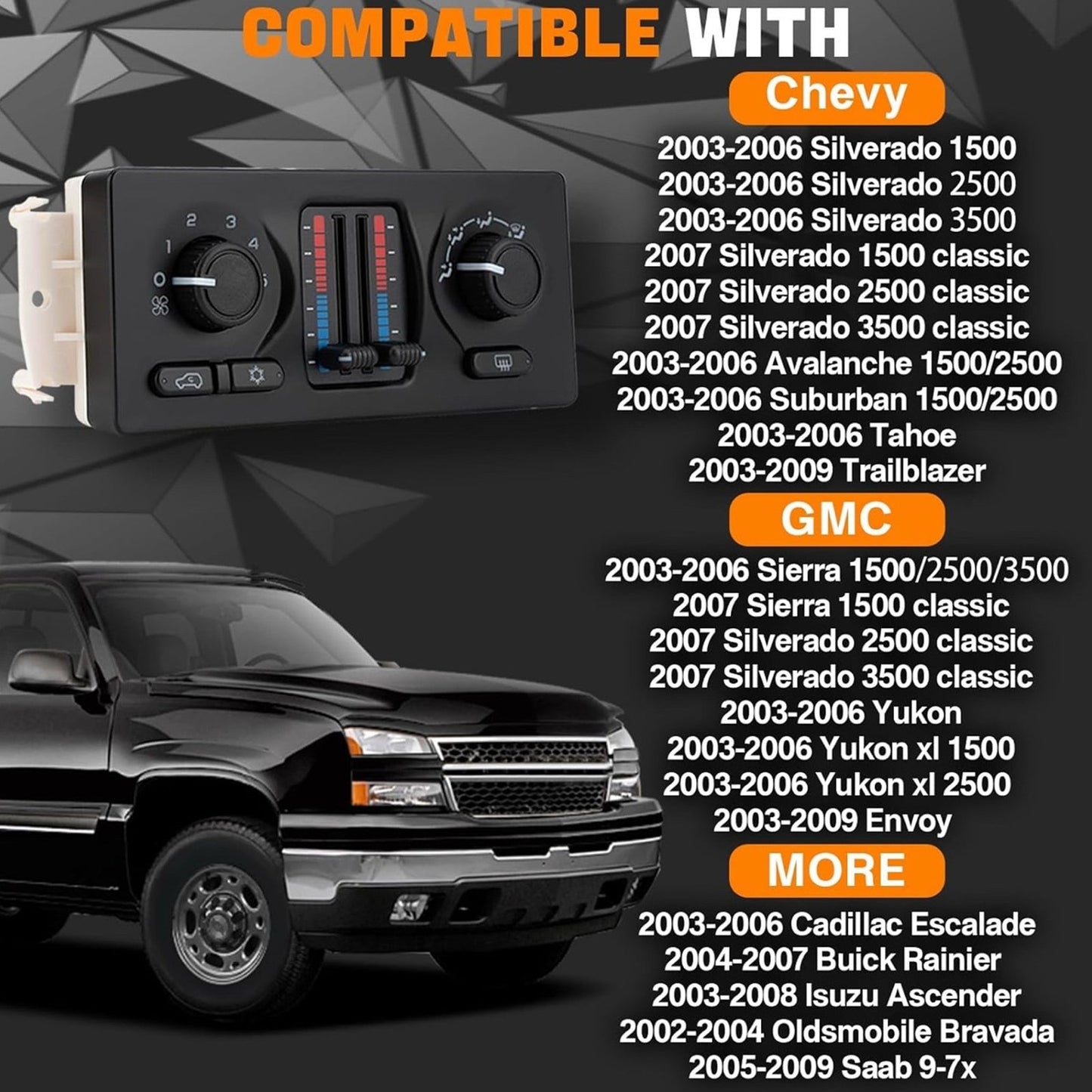 Climate Control Module AC Heater HVAC Panel Fit for Chevy Silverado GMC Sierra 1500 2500 3500 Tahoe Suburban Avalanche Trailblazer Yukon XL Envoy Cadillac Escalade 599-210XD