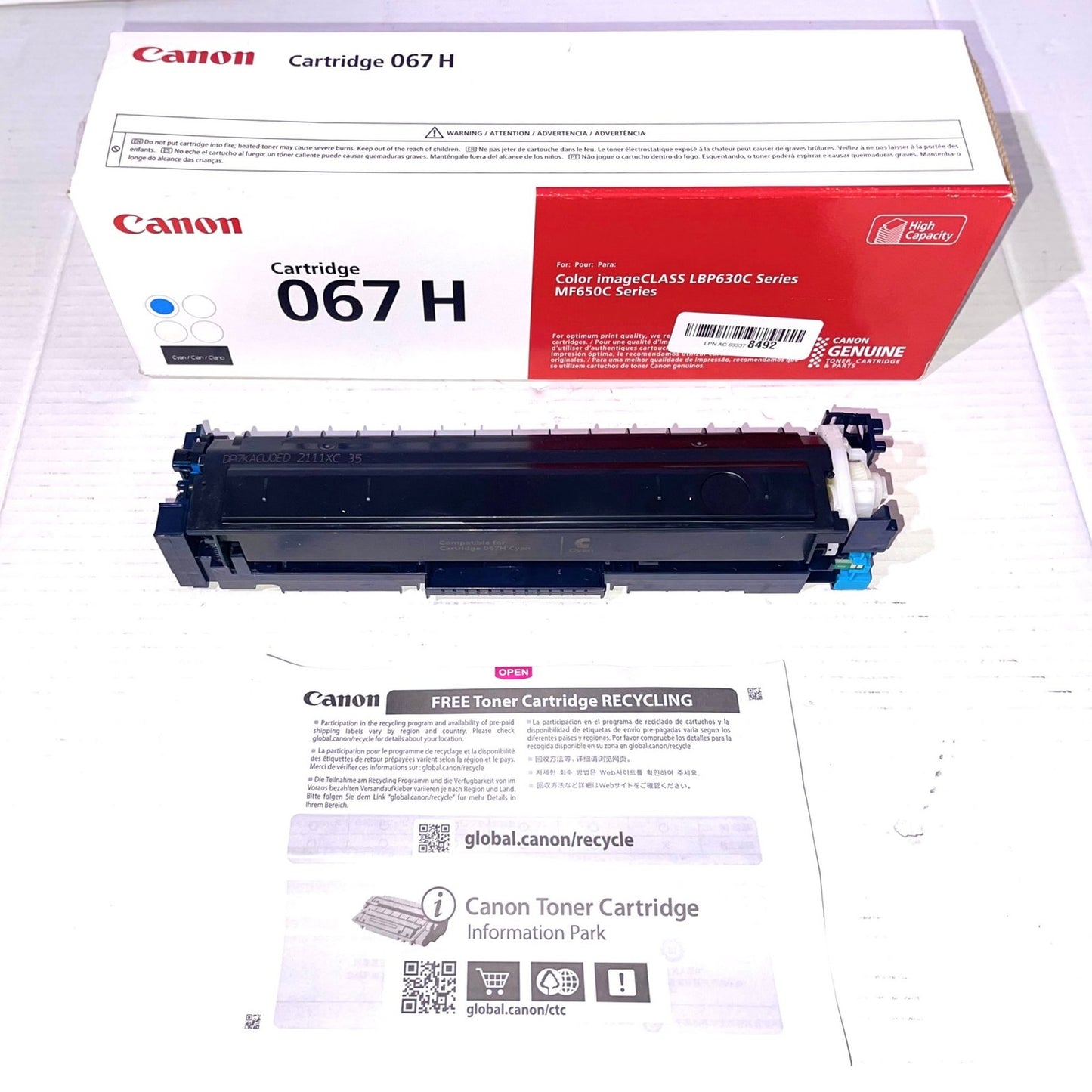 Canon Genuine 067 Cyan Toner Cartridge High Capacity for LBP633Cdw, LBP632Cdw, M