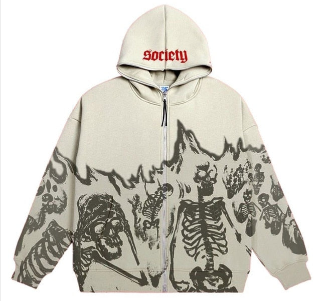 Oversized Skull Skeleton Zip Up Hoodie Jacket (Men)