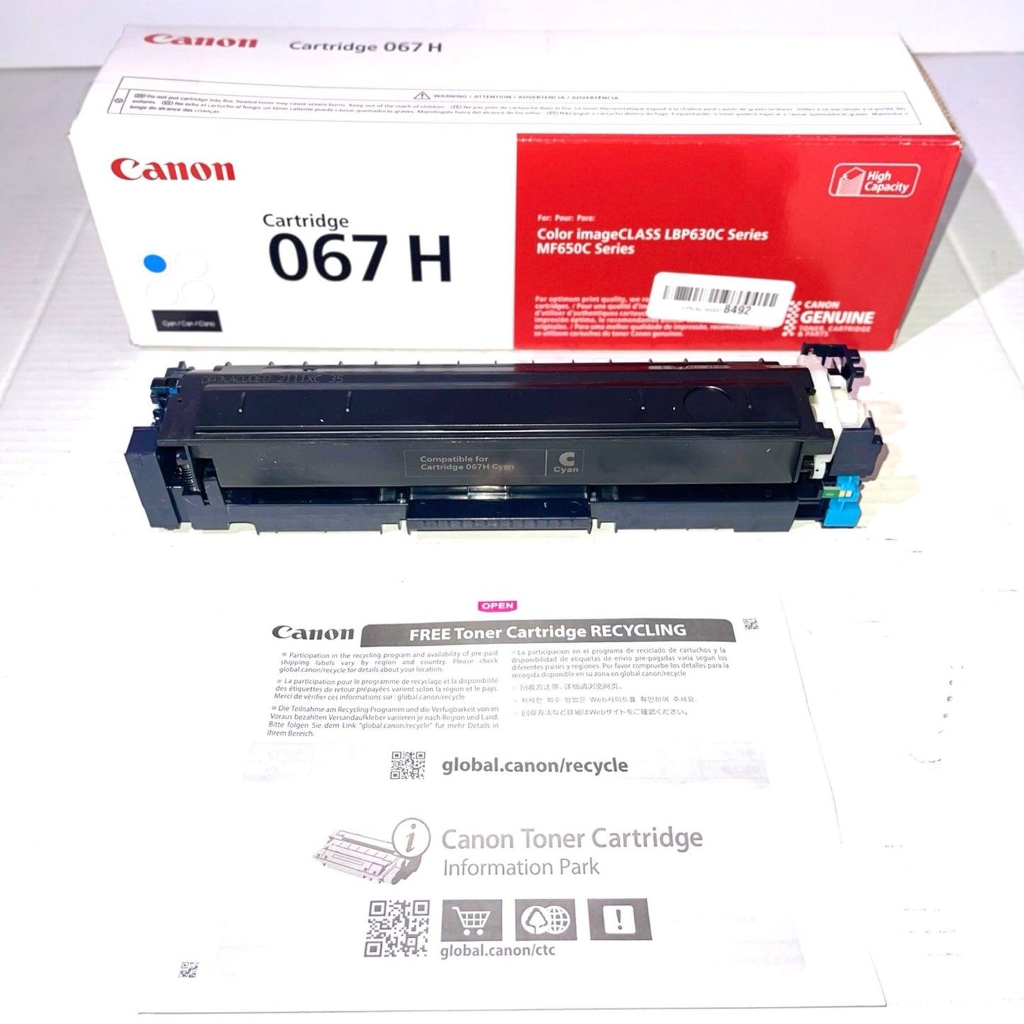 Canon Genuine 067 Cyan Toner Cartridge High Capacity for LBP633Cdw, LBP632Cdw, M