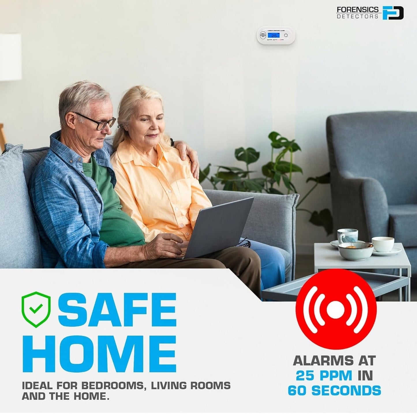 Fast Low Level CO Monitor by Forensics | Offices, Classrooms, Home, Retail | > 10ppm Display | 25ppm Alarm