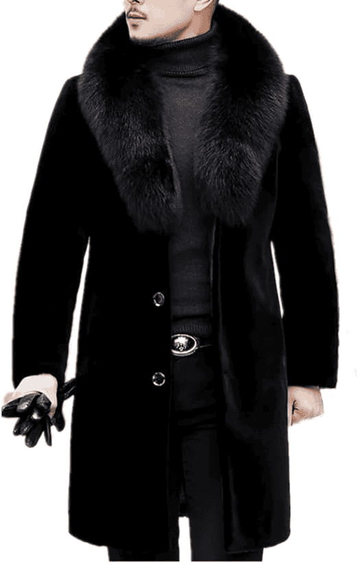 Long Faux Fur Fluffy Collar Luxury Outerwear Winter Coat Warm Overcoat Jacket (Men)