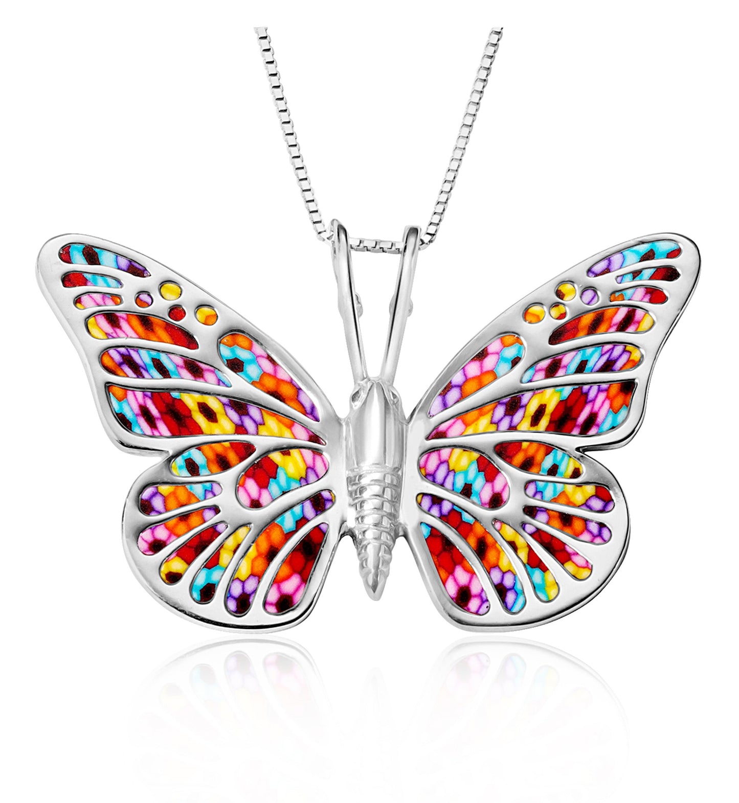 Handmade Polymer Clay Butterfly 925 Sterling Silver Pendant Set (Women)