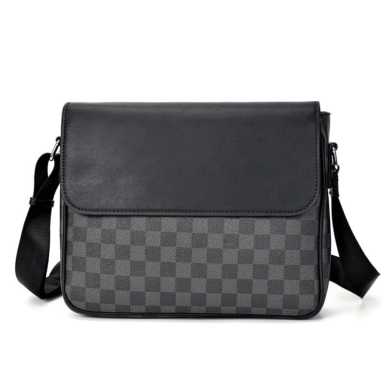 Medium Checkerboard Black/Grey Leather Shoulder Bag (Unisex)