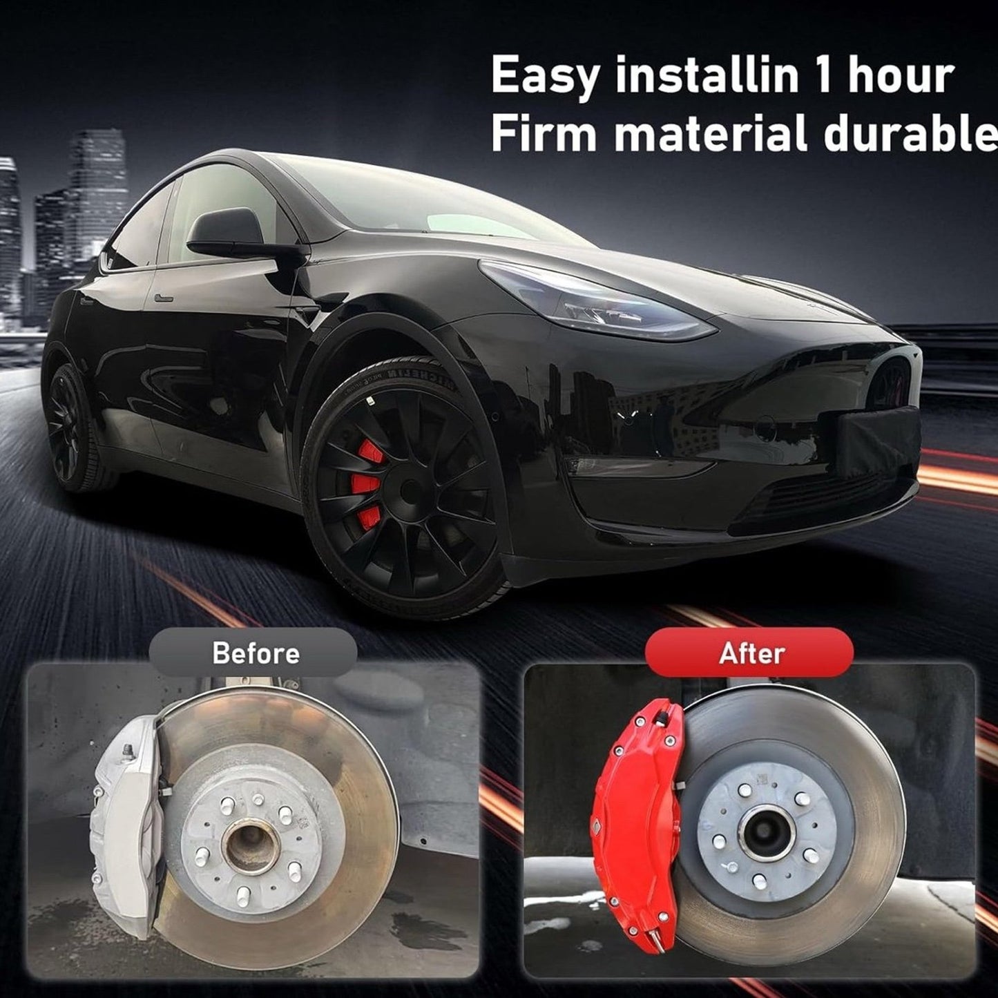 Red Brake Caliper Covers Set of 4 Tesla Model Y 2020-2024 19”-20”