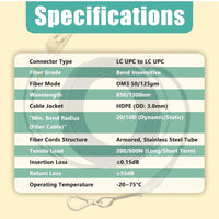 Armored Fiber Optic Cable OM3 Fiber LC to LC Outdoor 10GB/Gi 800ft (245 Meters) Multimode Fiber Patch Cable Duplex 50/125 with Pulling Eye Kit Installed on one end, Black
