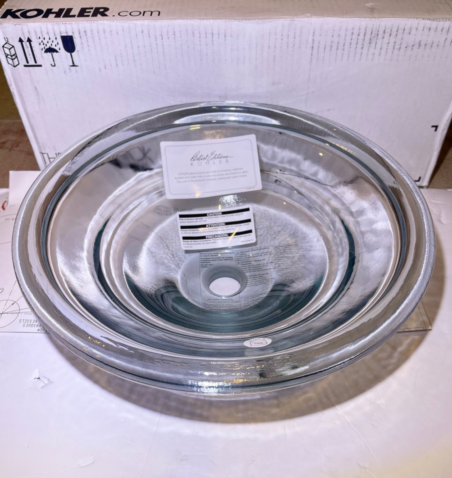KOHLER Spun Glass Vessels Above Counter Glass Lavatory Sink-Ice New Open Box 2276-B11 17-1/2"