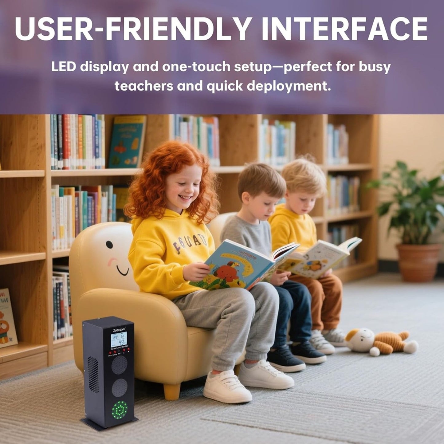 Noise Detector with Traffic Light Alert & Adjustable dB Threshold & Volume, Temp & Humidity Display, Metal Housing, for Classroom Noise Control, Fun Interaction for Easy Noise Management
