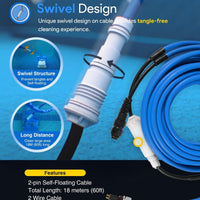 9995861-DIY 2-PIN Blue Swivel Cable 60FT/18M for Dolphin Pool Cleaners Nautilus