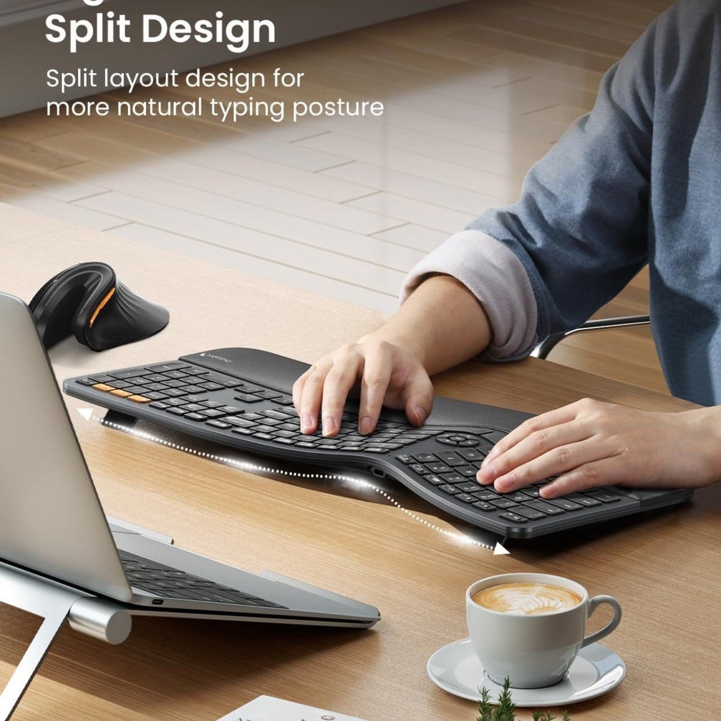 ProtoArc Backlit Bluetooth Ergonomic Keyboard, EK01 Plus Full Size Wireless Spli