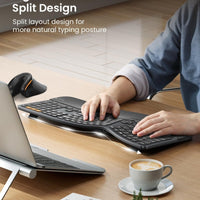 ProtoArc Backlit Bluetooth Ergonomic Keyboard, EK01 Plus Full Size Wireless Spli