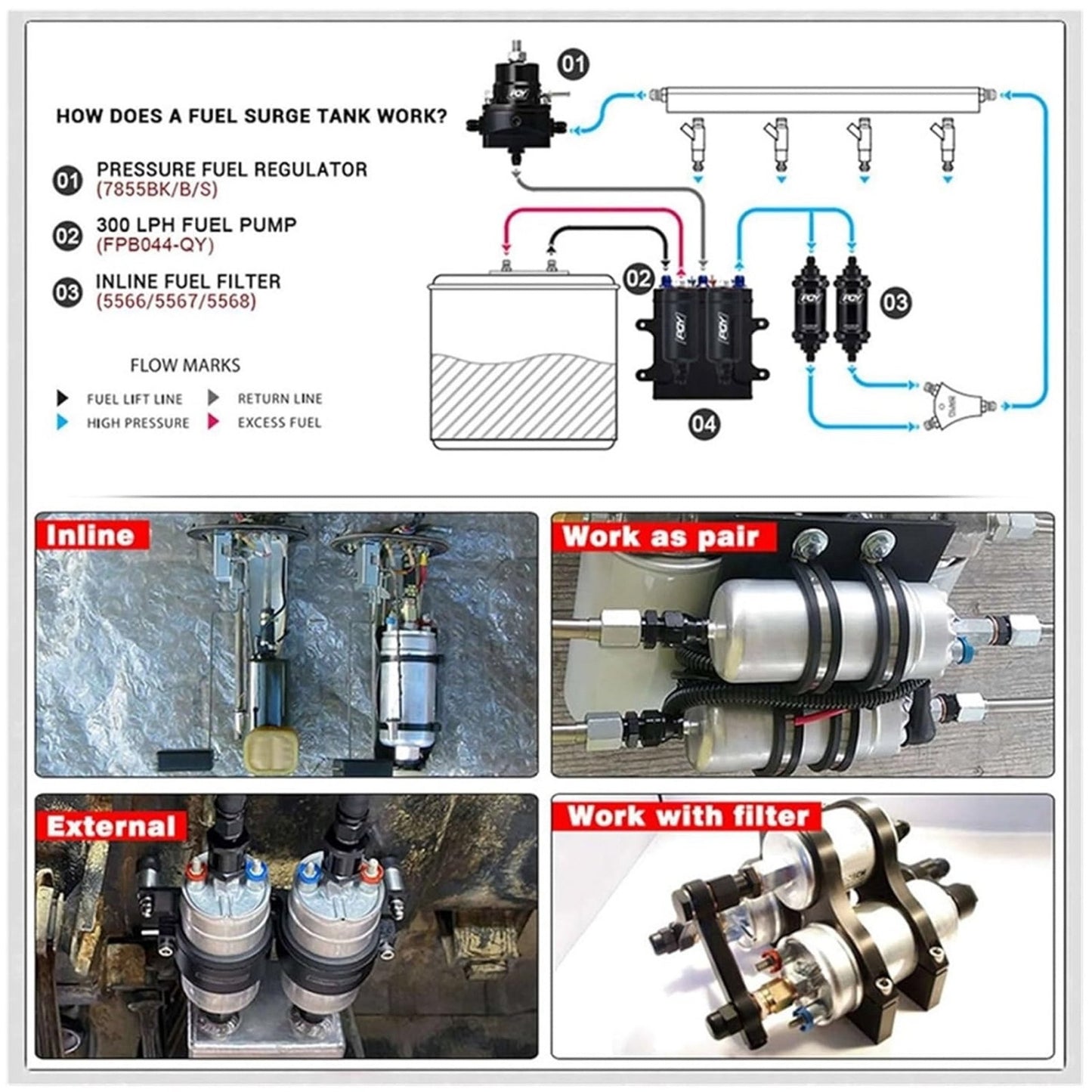 External Fuel Pump Low Pressure Lift Fuel Pump Toyota Nissan Racing 0580 254 044 Poulor 400Lph