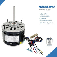 Blower Fan Motor-1/3 HP 1075 RPM 115V A.O. Smith Fasco Emerson Dayton DL1036 3