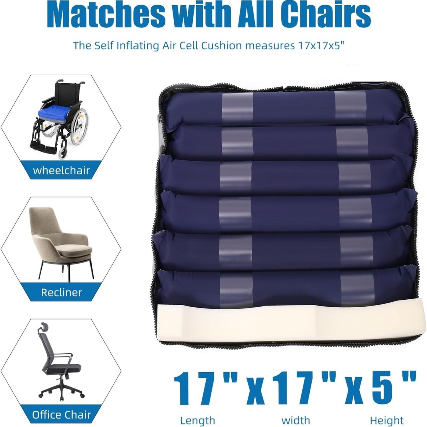 Alternating Pressure Seat Cushion for Wheelchairs with 24 Hour Air Pump Self Inflating Air Cell Cushion Pad for Pressure Relief Ulcer & Bed Sore Prevention Relieve Coccyx Tailbone Pain