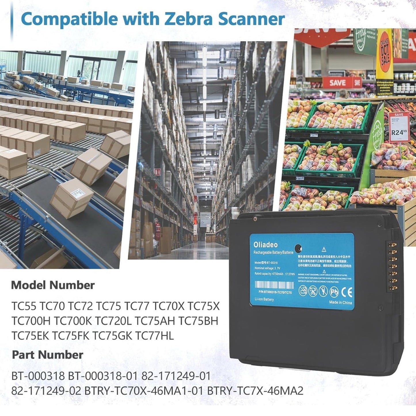 10X Zebra TC77 Battery Zebra Scanner Battery Replacement for Zebra Symbol TC77 TC70 TC72 TC75 TC55 TC70X TC75X TC700H TC700K TC720L BT-000318 Barcode Scanner Batteries BT-000318-01