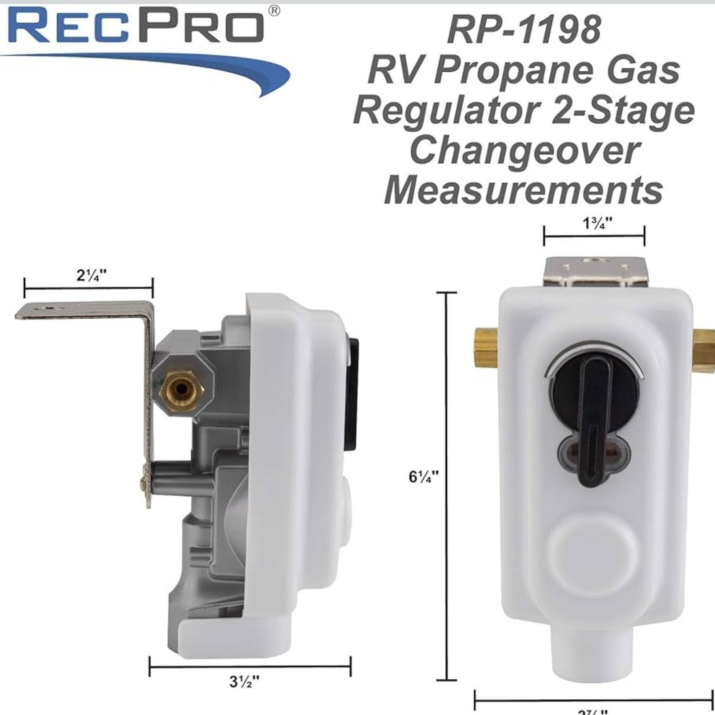 RecPro RV Propane Gas Regulator 2-Stage Auto Changeover | LP Tank Dual Hookup (w