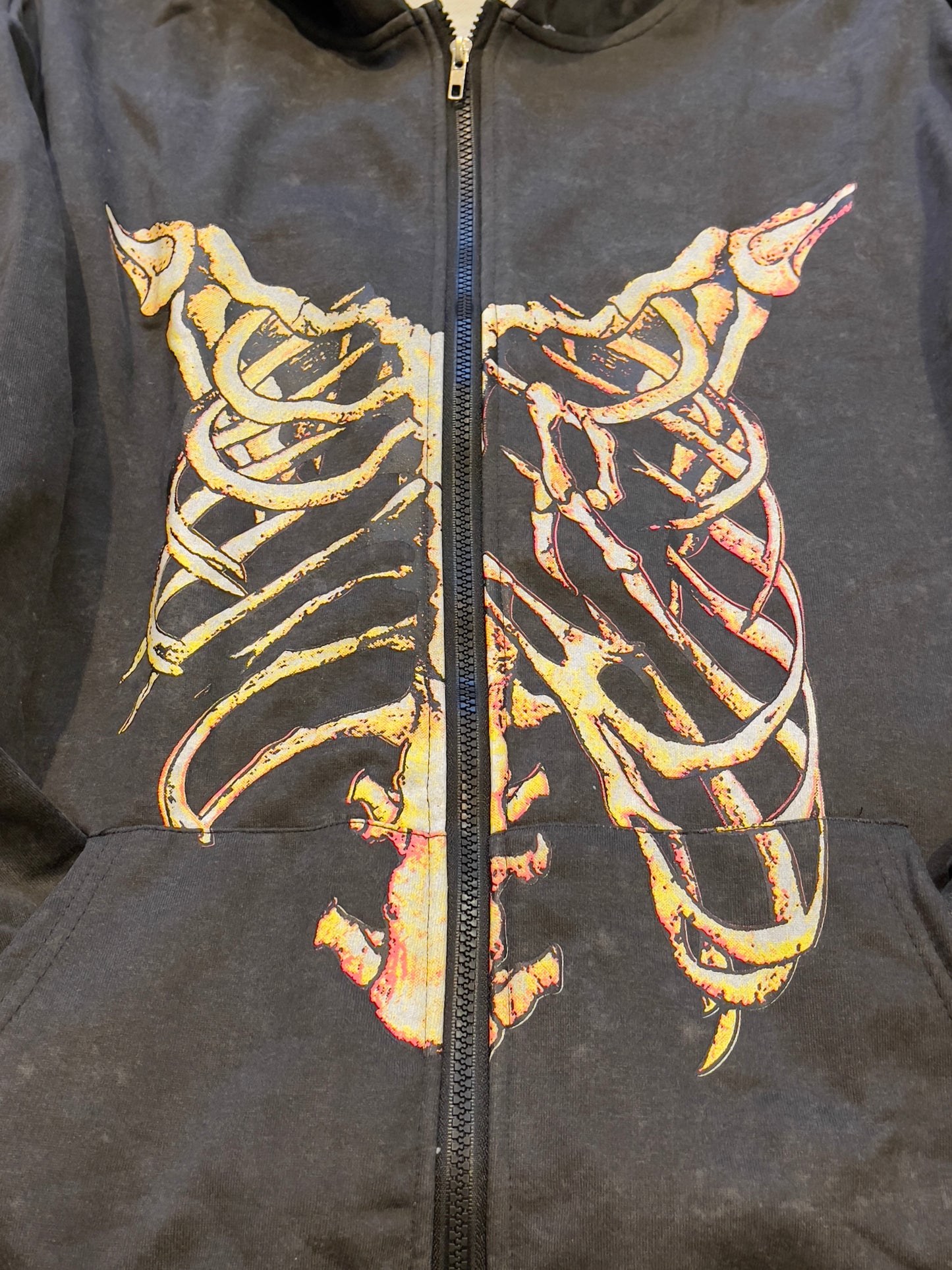 Skeleton Print Long Sleeve Zipper Jacket with Pockets (Unisex)