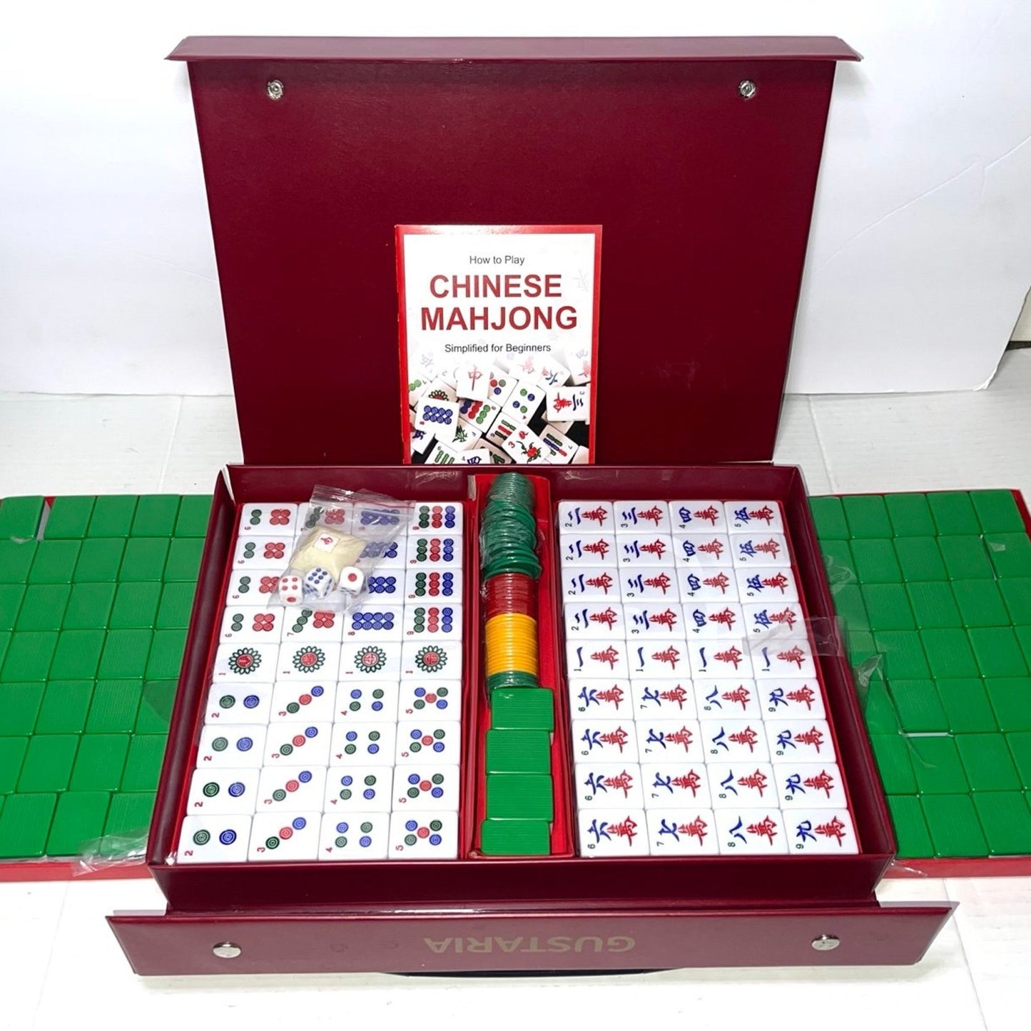 Mose Cafolo Chinese Mahjong Set X-Large 146 Numbered Melamine 1.5" Large Size Tile with Carrying Travel Case, English Manual, Pro Complete Mahjongg Game Set (Majiang, Mah Jongg)