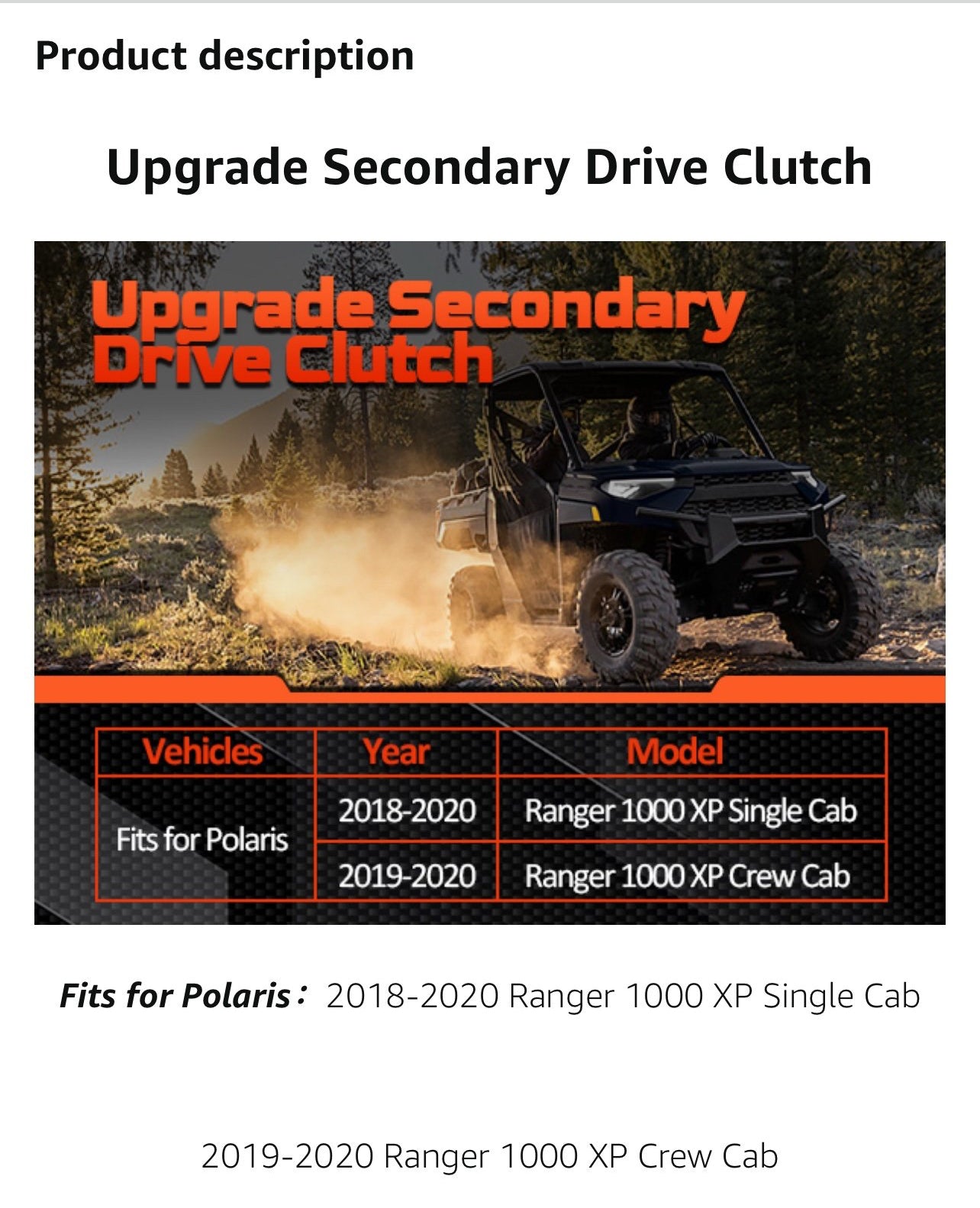 Secondary Drive Clutch 1323450 for 2019-2020 Polaris Ranger XP 1000, Ranger Crew XP 1000 1323451 1323564