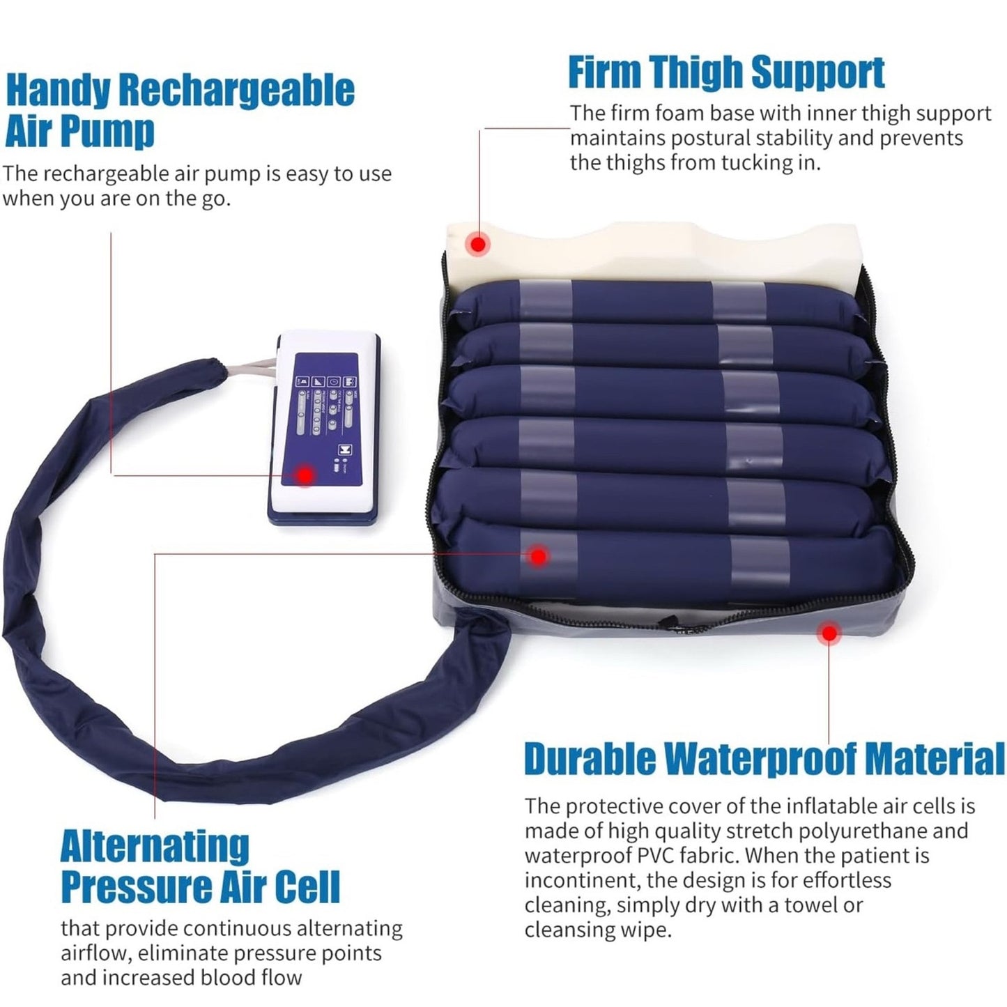 Alternating Pressure Seat Cushion for Wheelchairs with 24 Hour Air Pump Self Inflating Air Cell Cushion Pad for Pressure Relief Ulcer & Bed Sore Prevention Relieve Coccyx Tailbone Pain