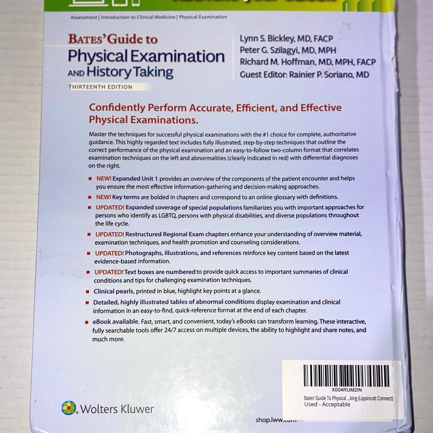 Bates' Guide To Physical Examination and History Taking (Lippincott Connect) Thirteenth, North American Edition, Revised Reprint Edition13th Edition by Lynn S.