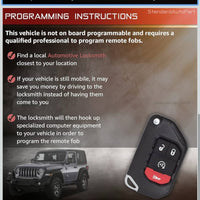 Car Chip Smart Flip Key for Jeep Gladiator Wrangler 2018 2019 2020 2021 OHT1130261 (4 Button)