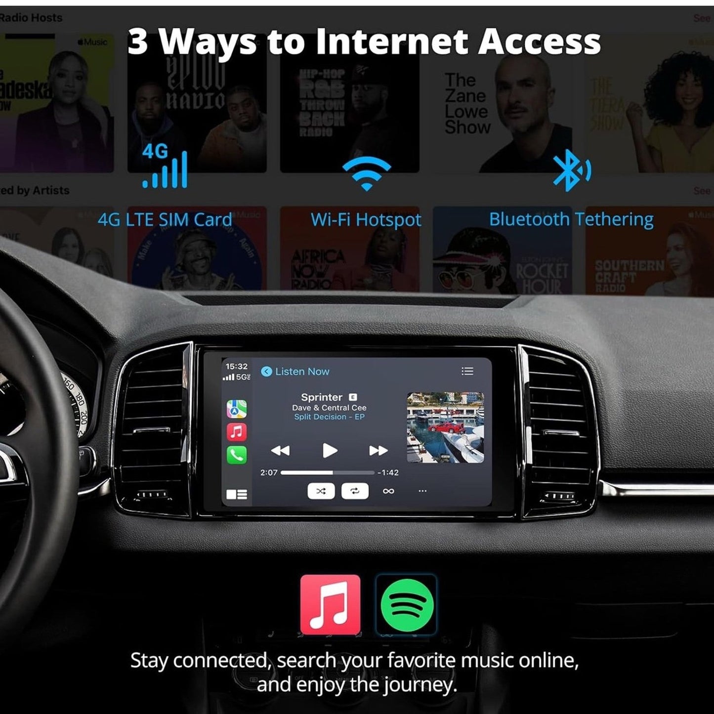 AD6 Wired CarPlay to Wireless CarPlay/Wireless Android Auto Adapter, Wireless Android Support OBD, Intelligent AI Voice Dongle with GPS Tracking, AI Box with Bluetooth, 4GB+64GB