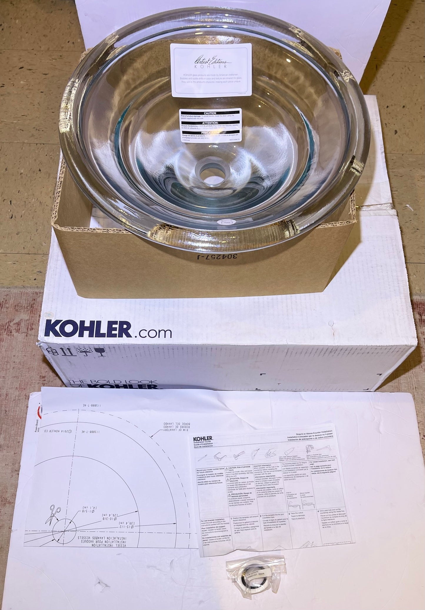 KOHLER Spun Glass Vessels Above Counter Glass Lavatory Sink-Ice New Open Box 2276-B11 17-1/2"