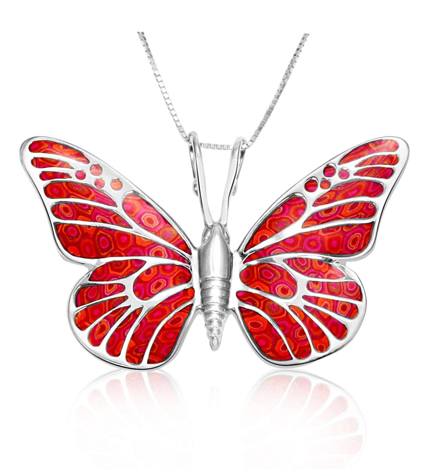 Handmade Polymer Clay Butterfly 925 Sterling Silver Pendant Set (Women)