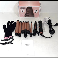 5-in-1 Ceramic Curling Iron Set 3 Barrels Flat Iron & Crimper Fast Heat 2 Temps Glove & Clip