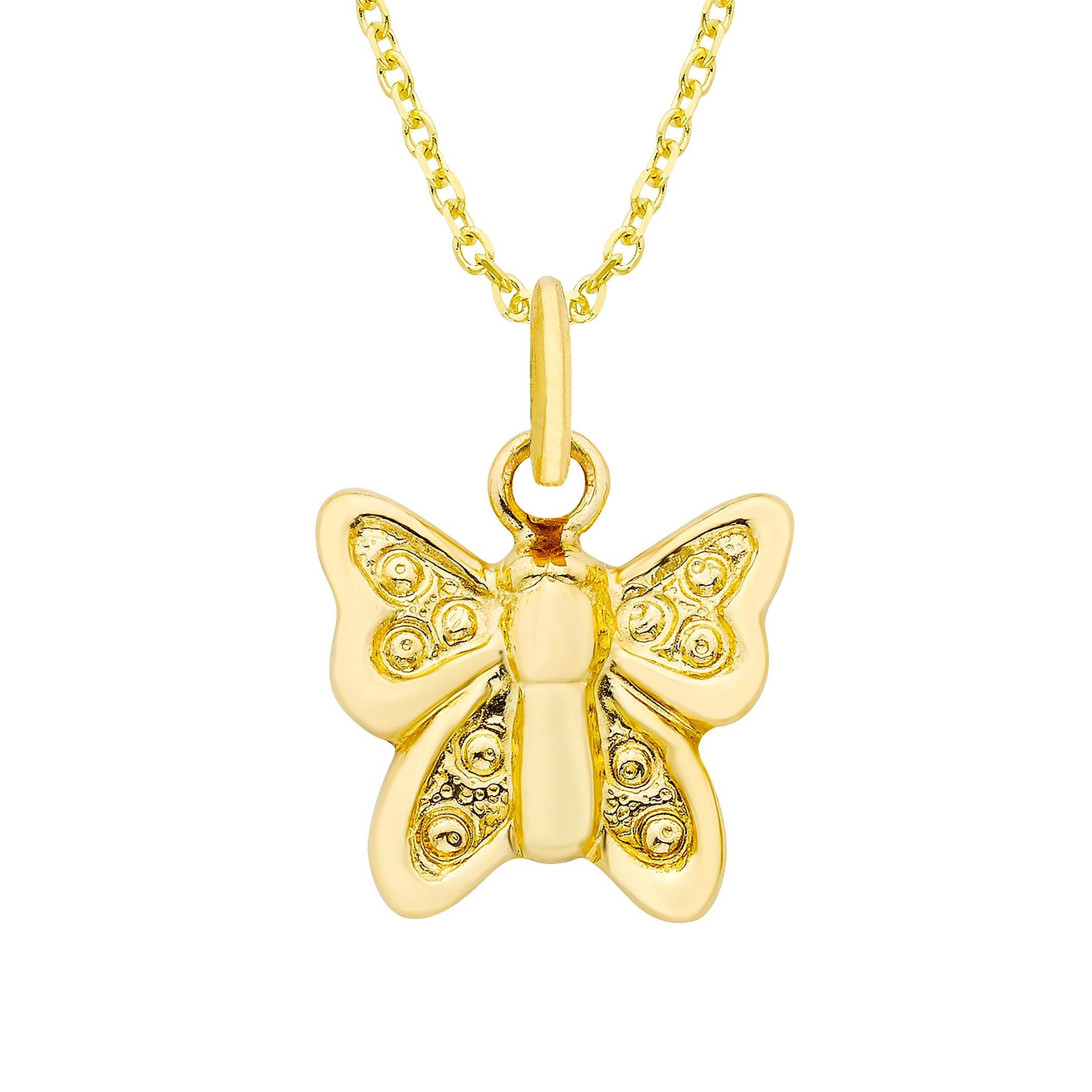 18" Solid 14K Yellow Gold Butterfly Charm Necklace (Ladies)